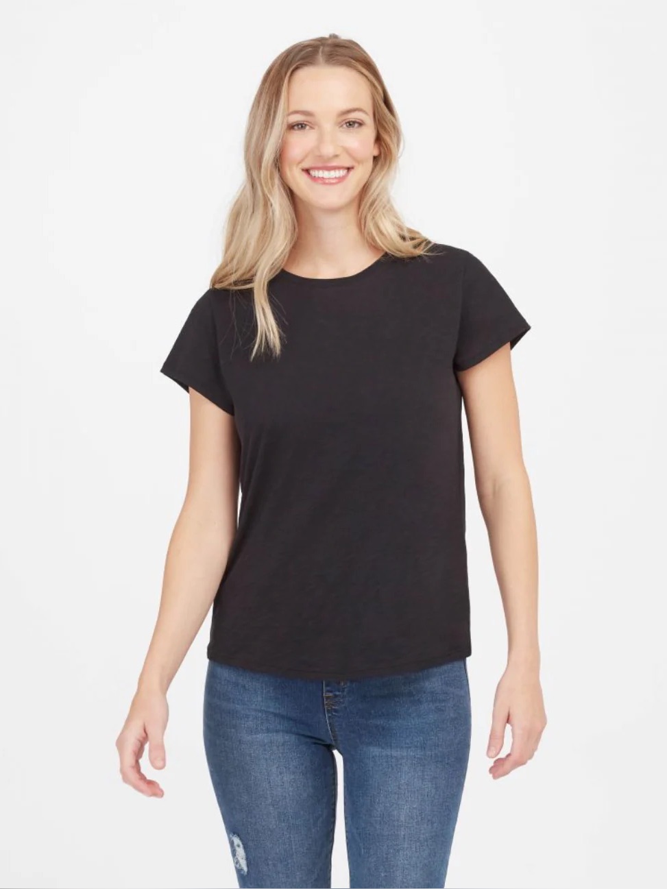 Spanx Pima Cotton Crew Neck Tee Black Medium Soft Minimalist Essential